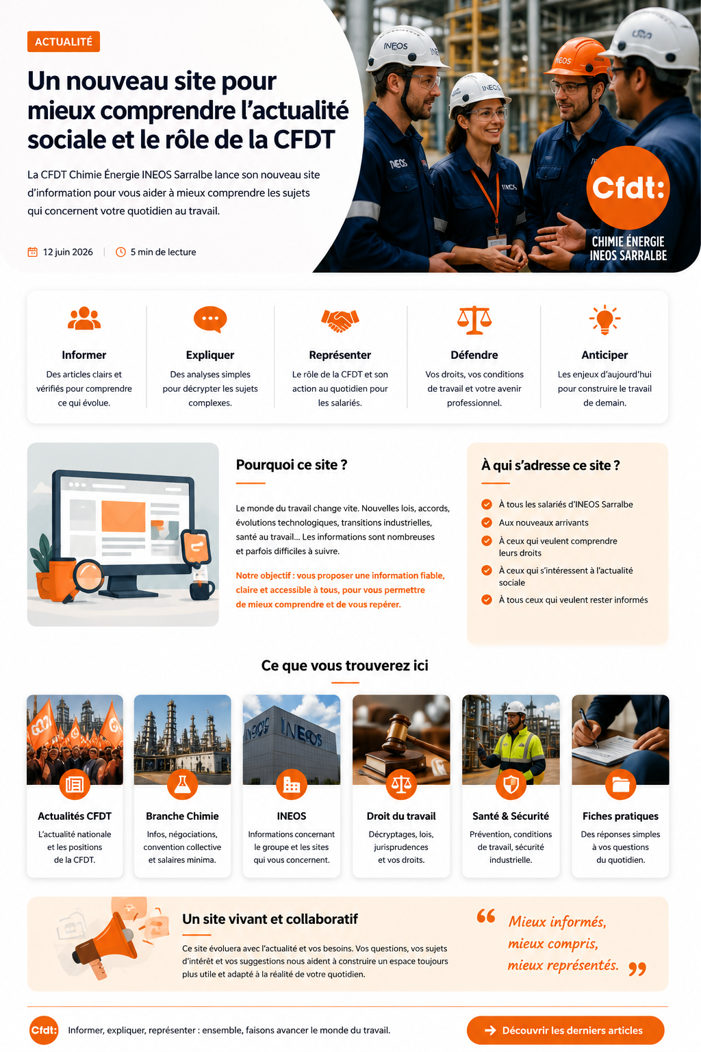 Présentation du nouveau site CFDT INEOS Sarralbe pour informer, expliquer, représenter, défendre et anticiper